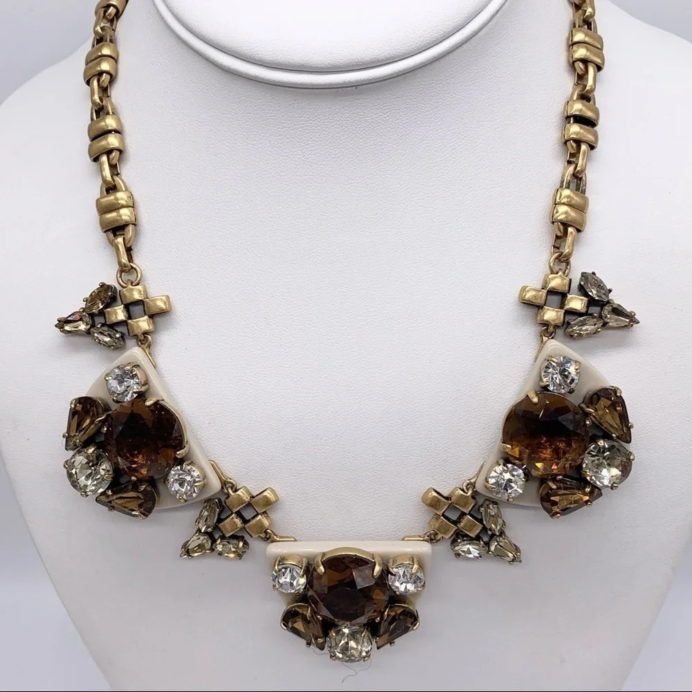 J. Crew Brown Jeweled Medallions Gold Necklace